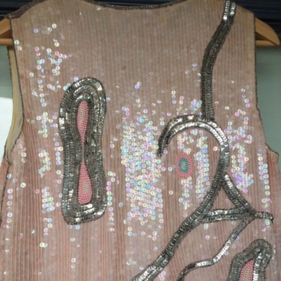 Vtg Howard Hearstfield Luxury Light Pink Silver Hand Beaded Sequin Silk Dress M - Picture 12 of 17